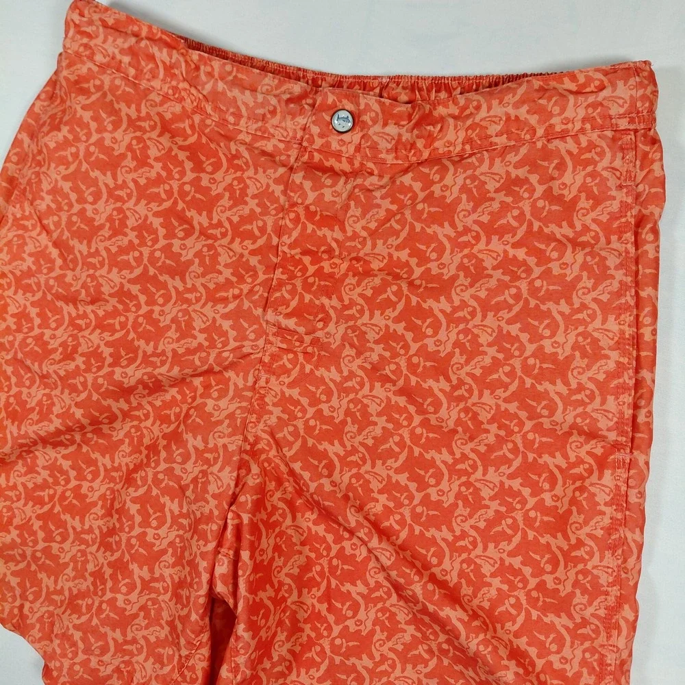 Southern Tide Skipjack Water Shorts Mens Medium Orange Fish Print Swim Trunks